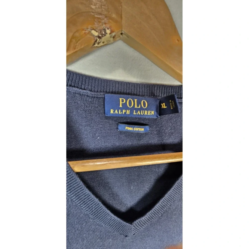 Polo Ralph Lauren XL Pima Cotton V Neck‎ Sweater Vest Navy Red Pony